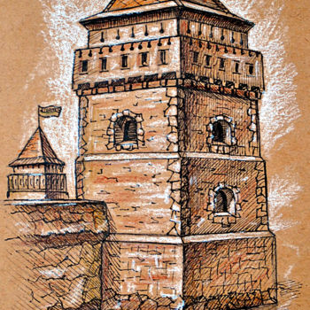 Zeichnungen mit dem Titel "Scalat castle" von Zenovii Mirchuk, Original-Kunstwerk, Tinte