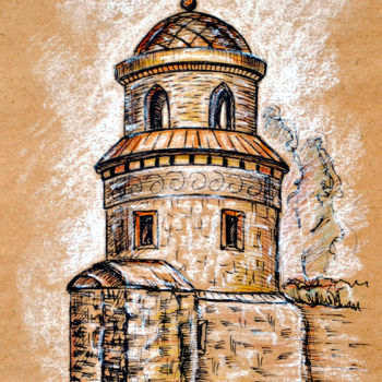 Tekening getiteld "Dubno castle" door Zenovii Mirchuk, Origineel Kunstwerk, Inkt