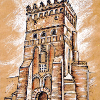 Zeichnungen mit dem Titel "Lutsk castle" von Zenovii Mirchuk, Original-Kunstwerk, Tinte