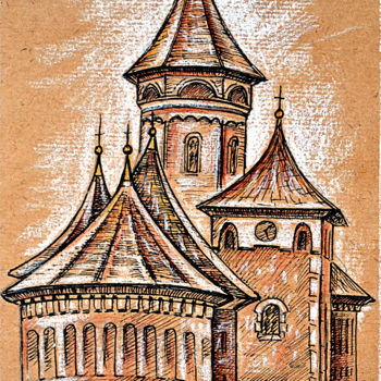 「Topirivtsi castle」というタイトルの描画 Zenovii Mirchukによって, オリジナルのアートワーク, インク