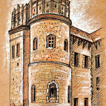 Rysunek zatytułowany „Ostrog castle” autorstwa Zenovii Mirchuk, Oryginalna praca, Atrament
