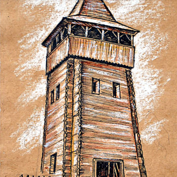 Zeichnungen mit dem Titel "Piatnychany fortess" von Zenovii Mirchuk, Original-Kunstwerk, Tinte