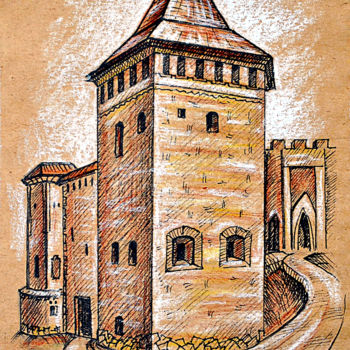 Рисунок под названием "Medzhybizh castle" - Zenovii Mirchuk, Подлинное произведение искусства, Чернила