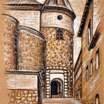 Drawing titled "Palanky castle" by Zenovii Mirchuk, Original Artwork, Ink