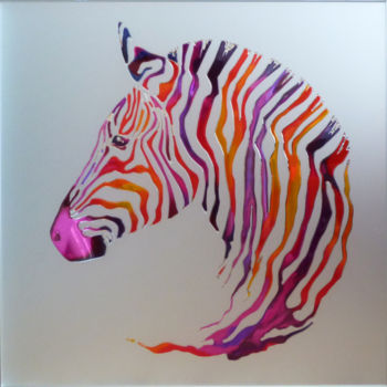 「ZZcolor zebra」というタイトルの絵画 Denis Orlovによって, オリジナルのアートワーク, 漆器 アルミニウムにマウント