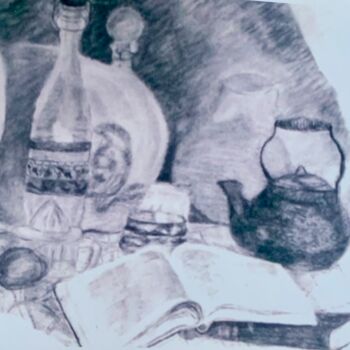Drawing titled "Le Livre" by Zoé Valy, Original Artwork, Charcoal Mounted on Cardboard