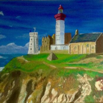Painting titled "Phare de Saint Math…" by Zoé Valy, Original Artwork, Oil Mounted on Wood Stretcher frame