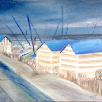 Pintura titulada "Cabines de plage" por Zoé Valy, Obra de arte original, Oleo Montado en Bastidor de camilla de madera