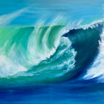 Painting titled "La Vague" by Zoé Valy, Original Artwork, Oil Mounted on Wood Stretcher frame