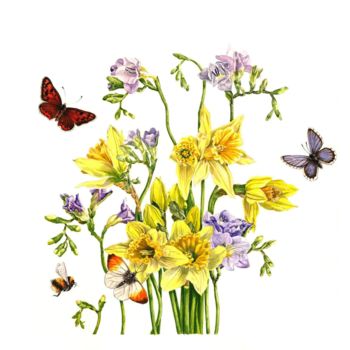 Peinture intitulée "Freesias and Daffod…" par Zoe Norman, Œuvre d'art originale, Aquarelle Monté sur Carton