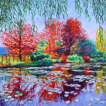 Peinture intitulée "Willow Tree Reflect…" par Zoe Norman, Œuvre d'art originale, Huile Monté sur Châssis en bois