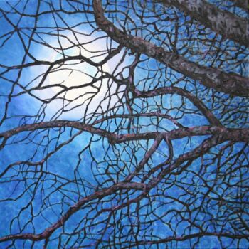 Painting titled "Trees in Moonlight" by Zoe Norman, Original Artwork, Oil Mounted on Wood Stretcher frame