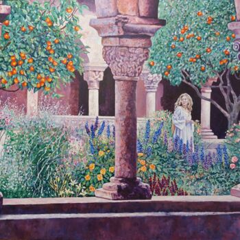 Painting titled "Paradise Garden" by Zoe Norman, Original Artwork, Oil Mounted on Wood Stretcher frame
