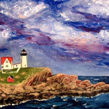Painting titled "Maine Lighthouse" by Zo, Original Artwork, Oil