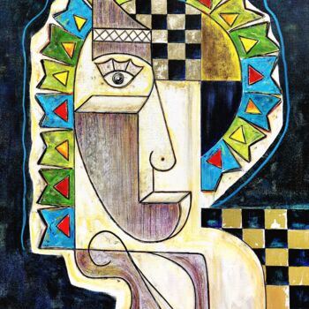 Painting titled "HOMME À LA CANNE" by Zol Artistic, Original Artwork, Acrylic Mounted on Wood Stretcher frame