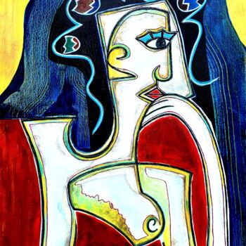 Painting titled "SONGEUSE" by Zol Artistic, Original Artwork, Acrylic Mounted on Wood Stretcher frame