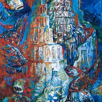 Pintura titulada "Вавилонская башня" por Iurii Tsyganov, Obra de arte original