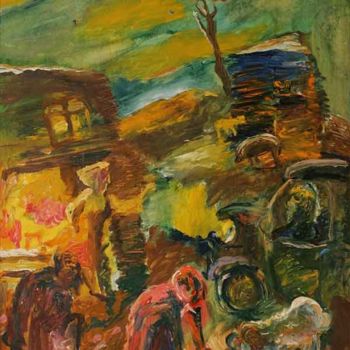 Pintura titulada "На ферме" por Iurii Tsyganov, Obra de arte original