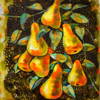 Painting titled "Sweet Pears" by Zora, Original Artwork, Acrylic Mounted on Wood Stretcher frame