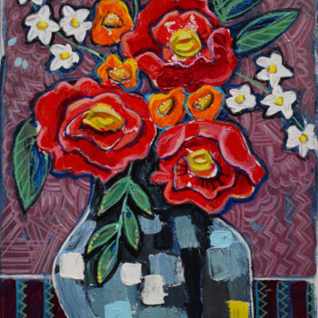 Painting titled "Still life with flo…" by Zora, Original Artwork, Acrylic Mounted on Wood Stretcher frame