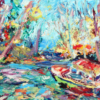 绘画 标题为“Boat on the river” 由Zoran Andrić, 原创艺术品, 油
