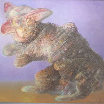 Painting titled "BIG EARED" by Zoran Zugic, Original Artwork, Oil Mounted on Wood Stretcher frame