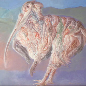 Painting titled "BIRD" by Zoran Zugic, Original Artwork, Oil Mounted on Wood Stretcher frame