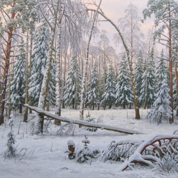Pintura intitulada "Снежный лес" por Aleksandr Zoriukov, Obras de arte originais, Óleo
