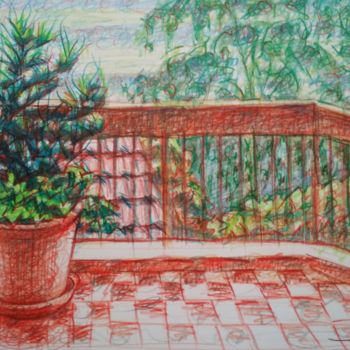 Drawing titled "Balcony" by Zory, Original Artwork, Pencil Mounted on artwork_cat.