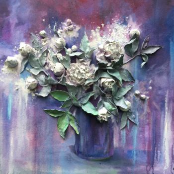 Malerei mit dem Titel "Regal purple peonies" von Zoryana Yevminenko, Original-Kunstwerk, Öl