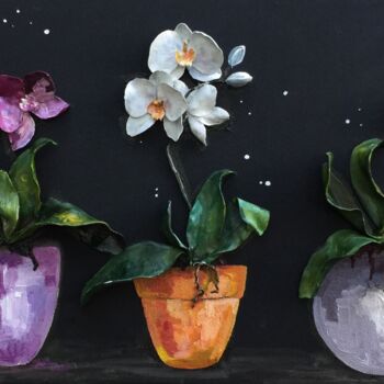 Malerei mit dem Titel "Warm bright orchids…" von Zoryana Yevminenko, Original-Kunstwerk, Öl