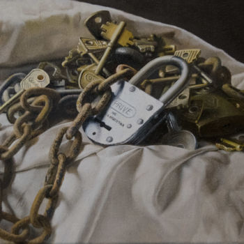Pintura intitulada "Llaves olvidadas" por Sergio Zoso, Obras de arte originais, Óleo Montado em Armação em madeira