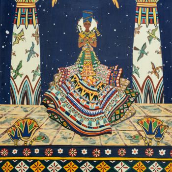 Картина под названием "Фараон" - Вероника Зотова, Подлинное произведение искусства, Темпера Установлен на Деревянная рама дл…