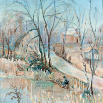 Painting titled "Blue April" by Zoya Kriminskaya, Original Artwork, Oil