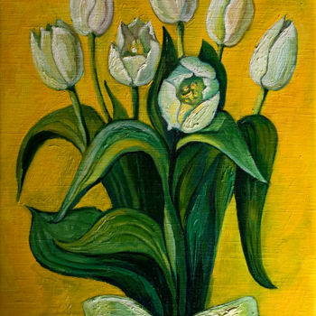 Arte digital titulada "Белые тюльпаны" por Zoia Pavkina, Obra de arte original, Pintura Digital