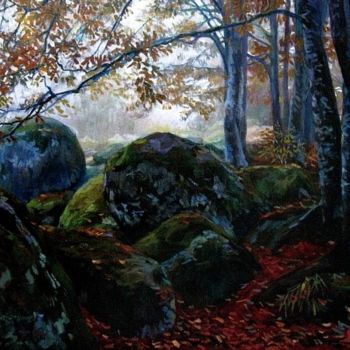 Peinture intitulée "«Каменная река в ут…" par Sergei Zozulia, Œuvre d'art originale, Huile