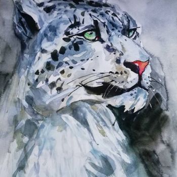 Pintura titulada "The White tiger" por Zeynep Şeyma, Obra de arte original, Acuarela