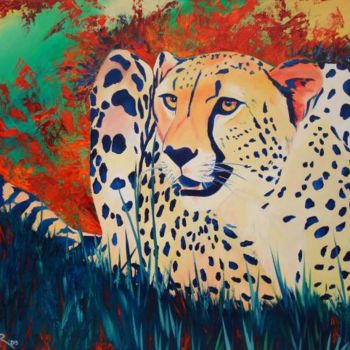 Painting titled "Cheetah" by Carrie Everitt, Original Artwork, Oil