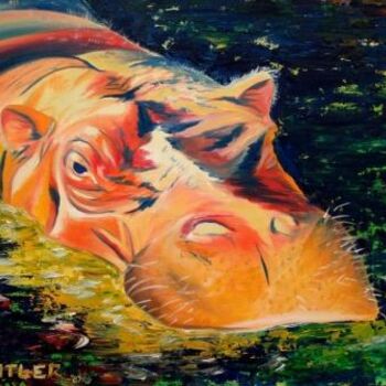 Painting titled "Hippo" by Carrie Everitt, Original Artwork, Oil