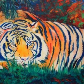 Pintura titulada "Tiger" por Carrie Everitt, Obra de arte original, Oleo