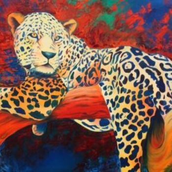 Pintura intitulada "Jaguar" por Carrie Everitt, Obras de arte originais, Óleo