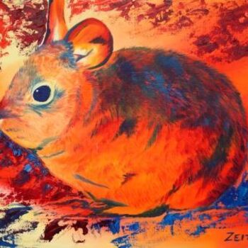 Painting titled "Volcano Rabbit" by Carrie Everitt, Original Artwork, Oil