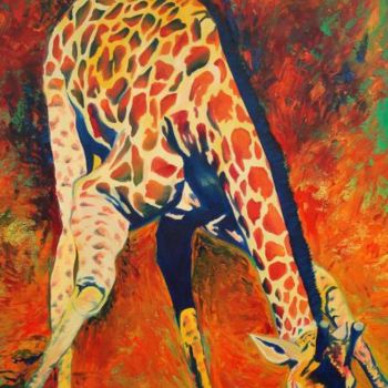 Pintura intitulada "Endangered Giraffe" por Carrie Everitt, Obras de arte originais, Óleo