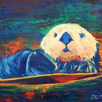Painting titled "Endangered Sea Otter" by Carrie Everitt, Original Artwork, Oil