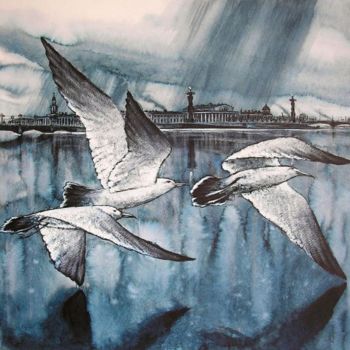 Disegno intitolato "Born to fly" da Aleksey Zuev, Opera d'arte originale