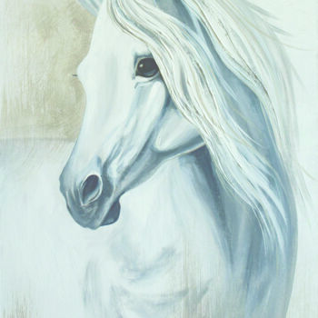 Painting titled "White horse" by Zukhra Atnasheva, Original Artwork, Acrylic