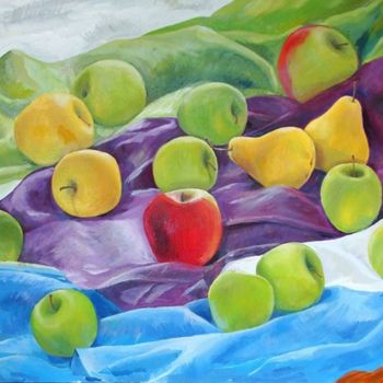 Pintura intitulada "яблочный позитив" por Iuliia Zhukovskaia, Obras de arte originais