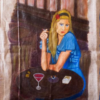 Картина под названием "in a cafe" - Z.G., Подлинное произведение искусства, Масло