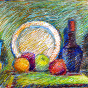 Drawing titled "Still-life with pla…" by Zygomalas, Original Artwork, Pastel