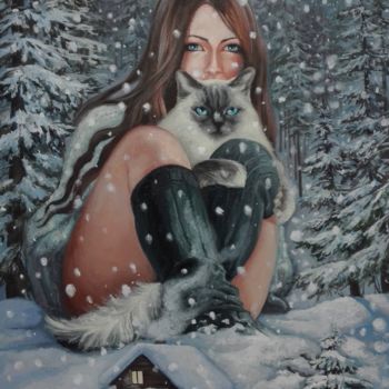Картина под названием "Shed in a woods" - Helena Zyryanova, Подлинное произведение искусства, Масло